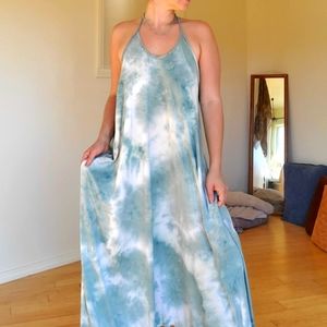Backless Green Tie Dye Maxi Dress